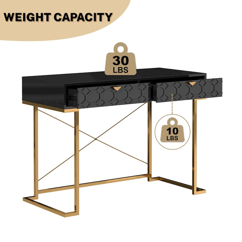 Bureau d'écriture brillant pour bureau à domicile avec tiroirs de rangement – Table d'étude moderne