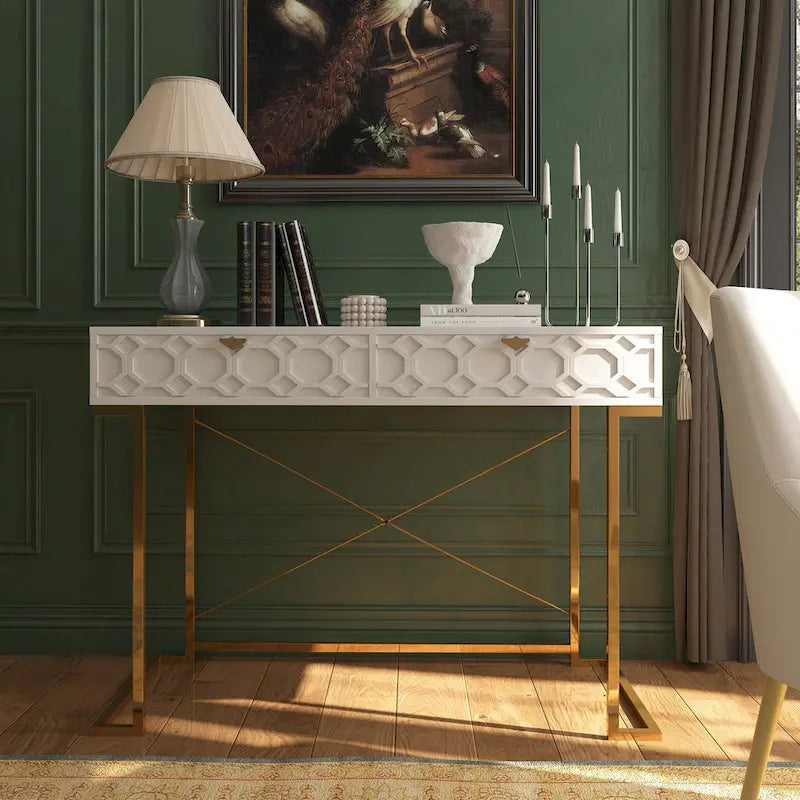 Bureau d'écriture brillant pour bureau à domicile avec tiroirs de rangement – Table d'étude moderne