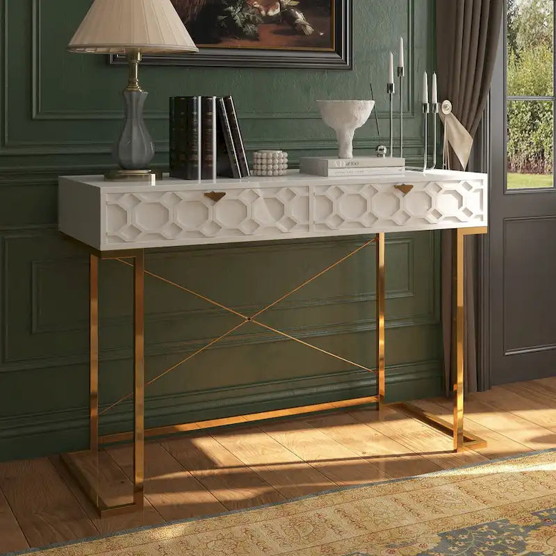 Bureau d'écriture brillant pour bureau à domicile avec tiroirs de rangement – Table d'étude moderne