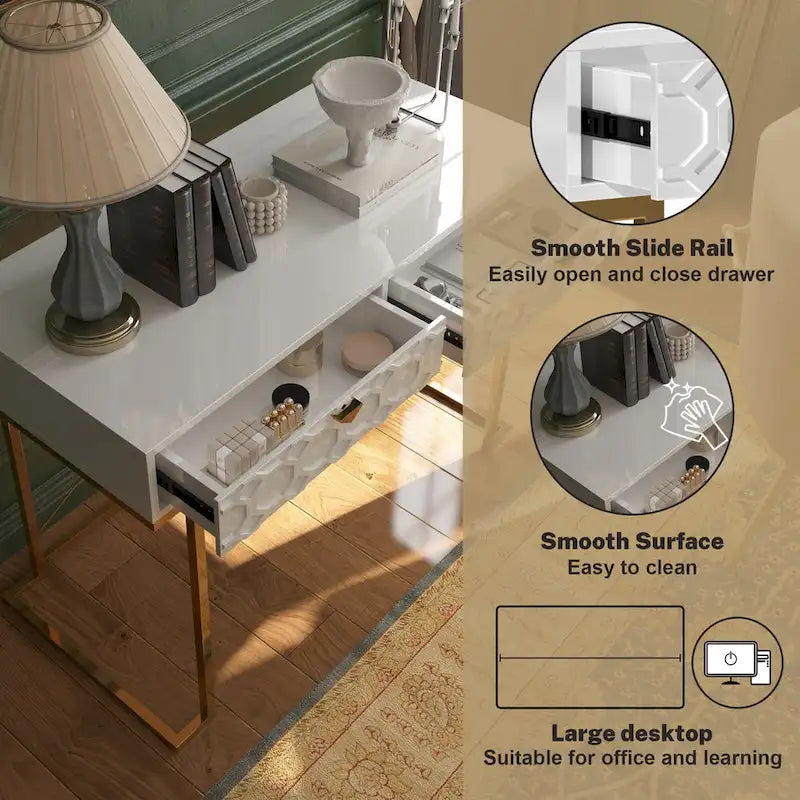 Bureau d'écriture brillant pour bureau à domicile avec tiroirs de rangement – Table d'étude moderne