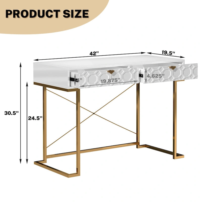 Bureau d'écriture brillant pour bureau à domicile avec tiroirs de rangement – Table d'étude moderne