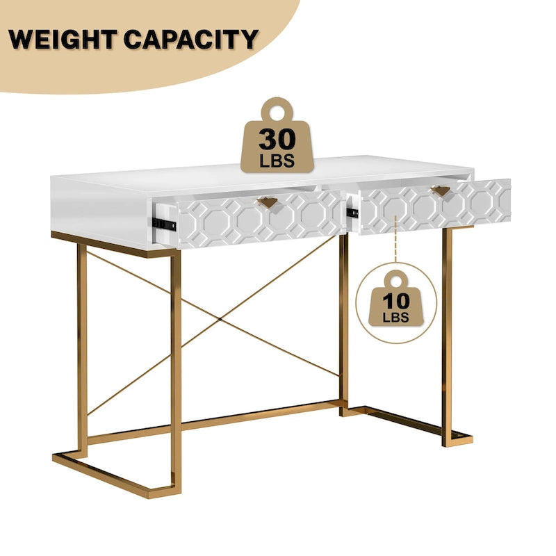 Bureau d'écriture brillant pour bureau à domicile avec tiroirs de rangement – Table d'étude moderne