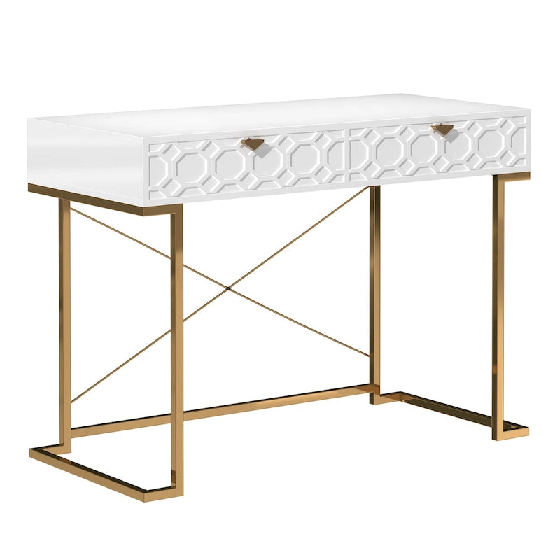 Bureau d'écriture brillant pour bureau à domicile avec tiroirs de rangement – Table d'étude moderne