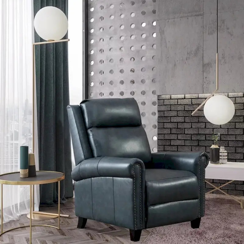 Fauteuil inclinable de club en cuir véritable – Clous décoratifs en laiton, capacité de 136 kg