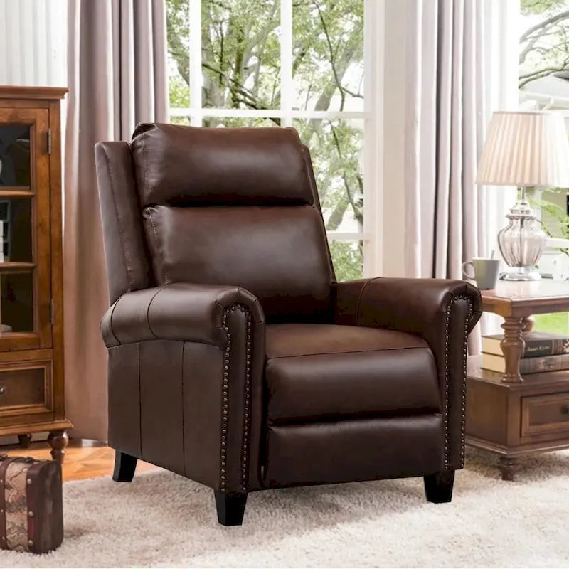 Fauteuil inclinable de club en cuir véritable – Clous décoratifs en laiton, capacité de 136 kg
