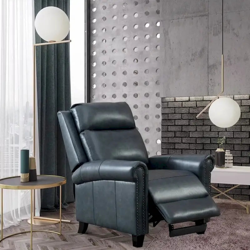 Fauteuil inclinable de club en cuir véritable – Clous décoratifs en laiton, capacité de 136 kg
