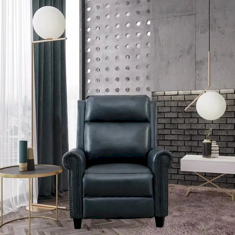 Fauteuil inclinable de club en cuir véritable – Clous décoratifs en laiton, capacité de 136 kg