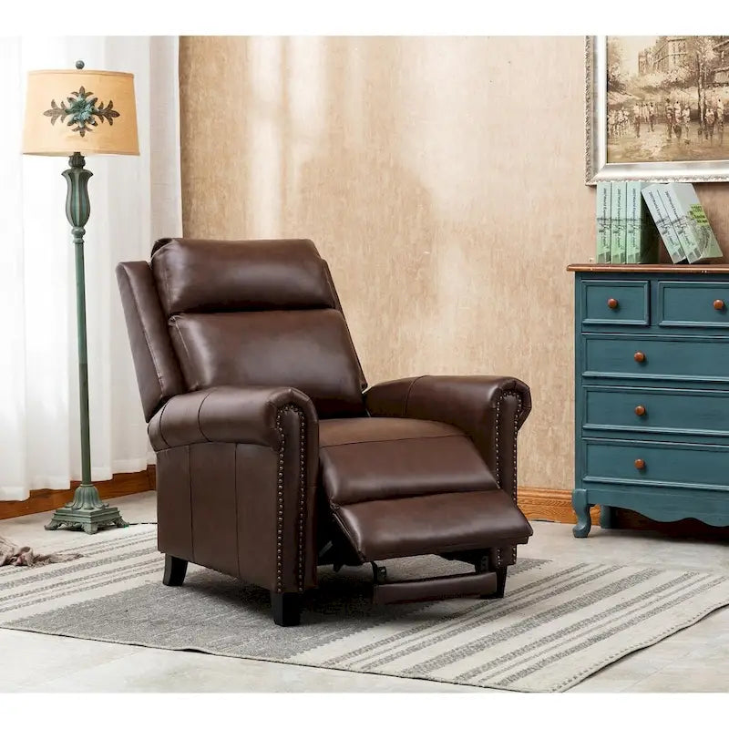 Fauteuil inclinable de club en cuir véritable – Clous décoratifs en laiton, capacité de 136 kg