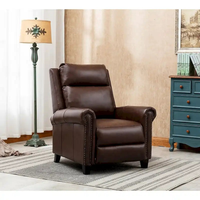 Fauteuil inclinable de club en cuir véritable – Clous décoratifs en laiton, capacité de 136 kg