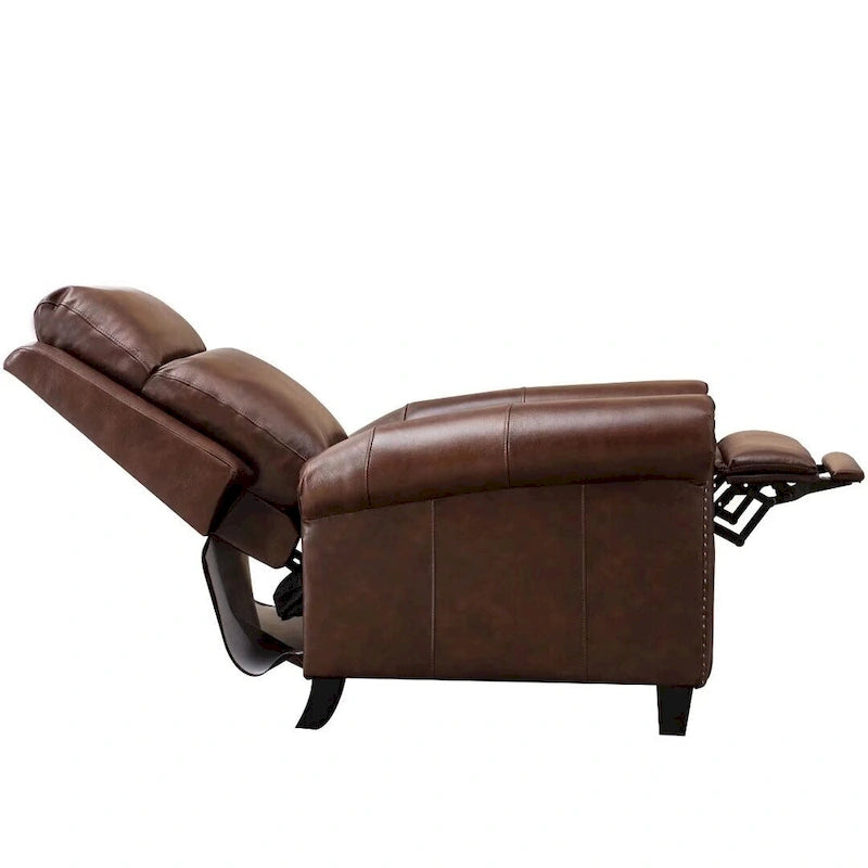Fauteuil inclinable de club en cuir véritable – Clous décoratifs en laiton, capacité de 136 kg