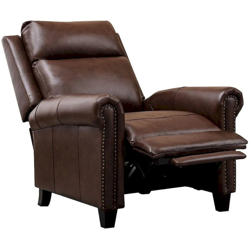 Fauteuil inclinable de club en cuir véritable – Clous décoratifs en laiton, capacité de 136 kg