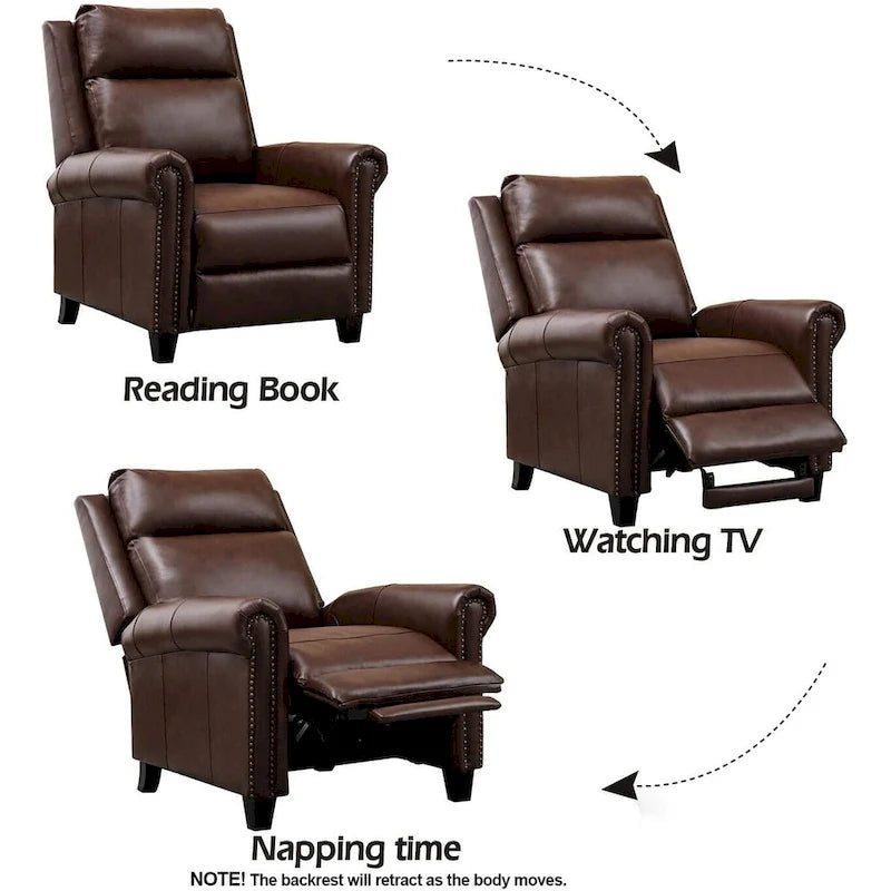 Fauteuil inclinable de club en cuir véritable – Clous décoratifs en laiton, capacité de 136 kg