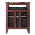 Table d'appoint avec 2 paniers pliables en écorce de maïs – Plateau aspect marbre, chocolat foncé et noyer, 42x51x63,5 cm