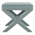 Repose-pieds banc touffeté – Tissu en mélange de laine Royal, Clous décoratifs argentés