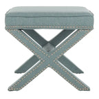 Repose-pieds banc touffeté – Tissu en mélange de laine Royal, Clous décoratifs argentés