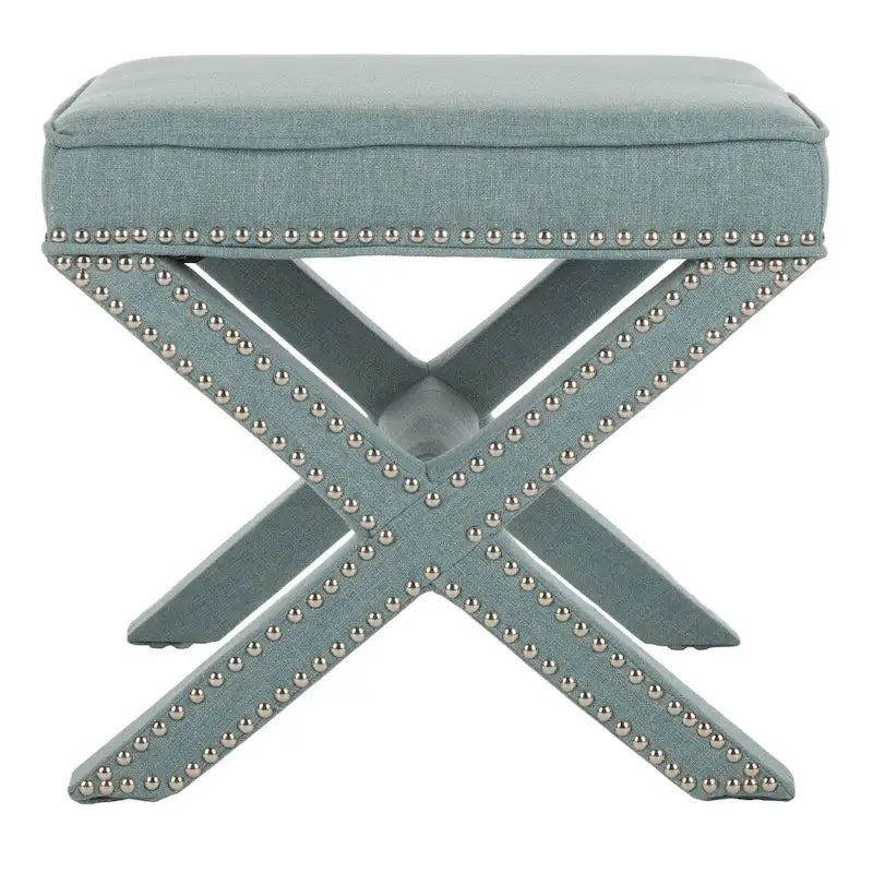 Repose-pieds banc touffeté – Tissu en mélange de laine Royal, Clous décoratifs argentés