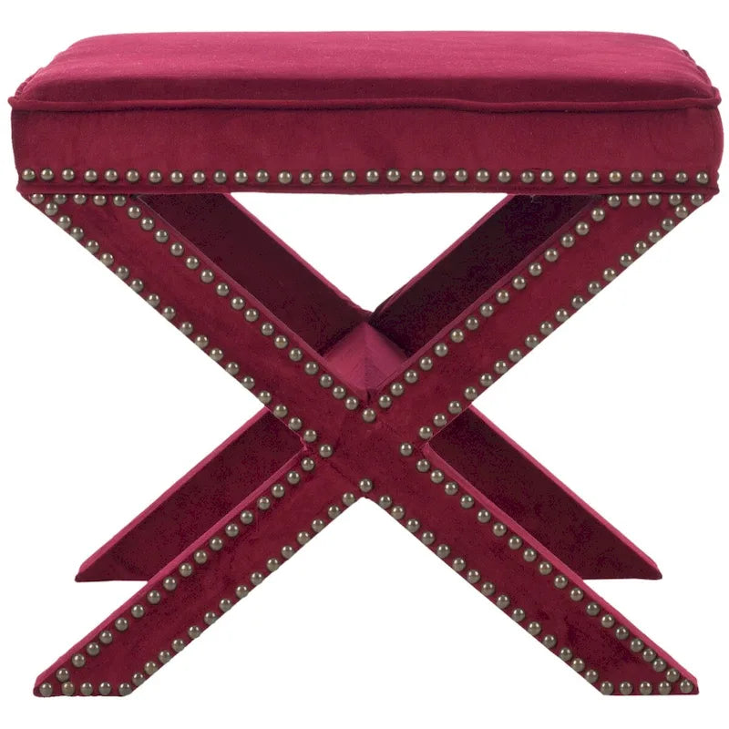 Repose-pieds banc touffeté – Tissu en mélange de laine Royal, Clous décoratifs argentés