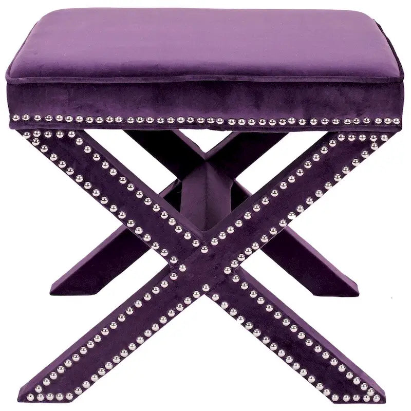 Repose-pieds banc touffeté – Tissu en mélange de laine Royal, Clous décoratifs argentés