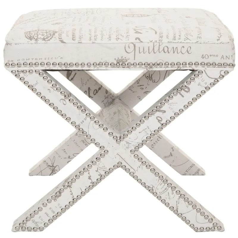 Repose-pieds banc touffeté – Tissu en mélange de laine Royal, Clous décoratifs argentés