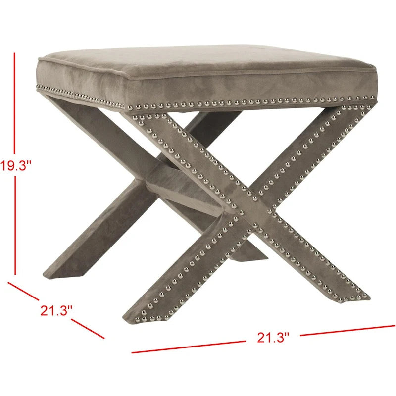 Repose-pieds banc touffeté – Tissu en mélange de laine Royal, Clous décoratifs argentés