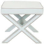 Repose-pieds banc touffeté – Tissu en mélange de laine Royal, Clous décoratifs argentés