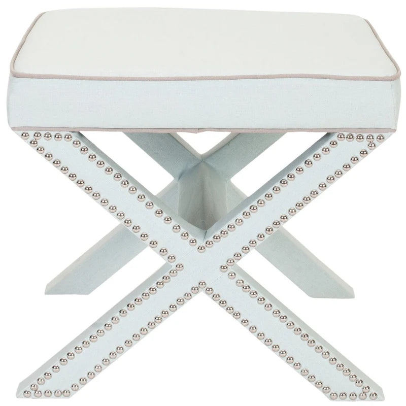 Repose-pieds banc touffeté – Tissu en mélange de laine Royal, Clous décoratifs argentés