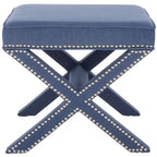 Repose-pieds banc touffeté – Tissu en mélange de laine Royal, Clous décoratifs argentés