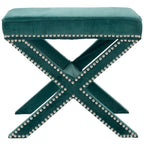 Repose-pieds banc touffeté – Tissu en mélange de laine Royal, Clous décoratifs argentés