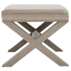 Repose-pieds banc touffeté – Tissu en mélange de laine Royal, Clous décoratifs argentés