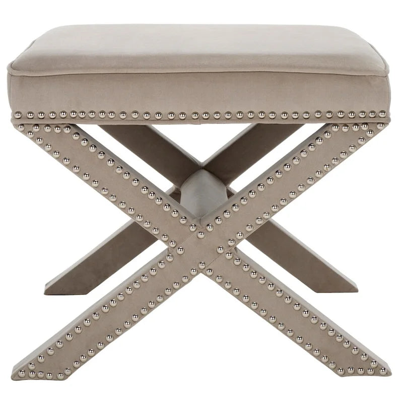 Repose-pieds banc touffeté – Tissu en mélange de laine Royal, Clous décoratifs argentés