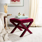 Repose-pieds banc touffeté – Tissu en mélange de laine Royal, Clous décoratifs argentés