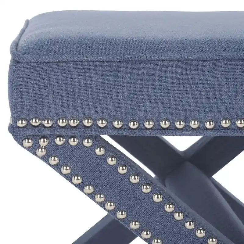 Repose-pieds banc touffeté – Tissu en mélange de laine Royal, Clous décoratifs argentés