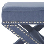 Repose-pieds banc touffeté – Tissu en mélange de laine Royal, Clous décoratifs argentés