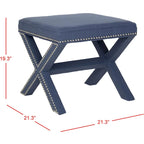 Repose-pieds banc touffeté – Tissu en mélange de laine Royal, Clous décoratifs argentés