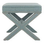 Repose-pieds banc touffeté – Tissu en mélange de laine Royal, Clous décoratifs argentés