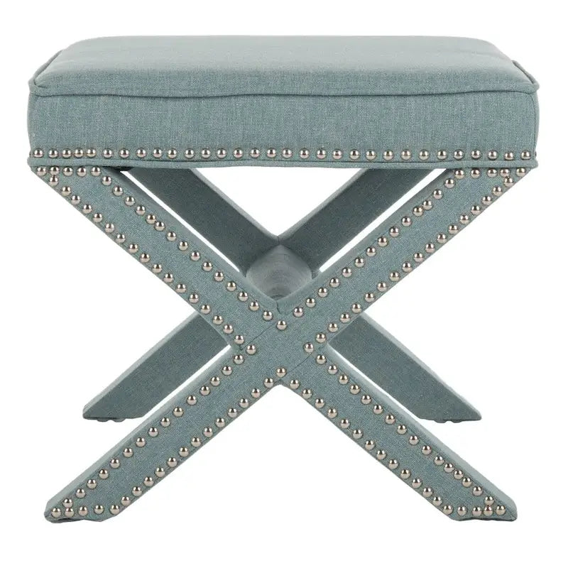 Repose-pieds banc touffeté – Tissu en mélange de laine Royal, Clous décoratifs argentés