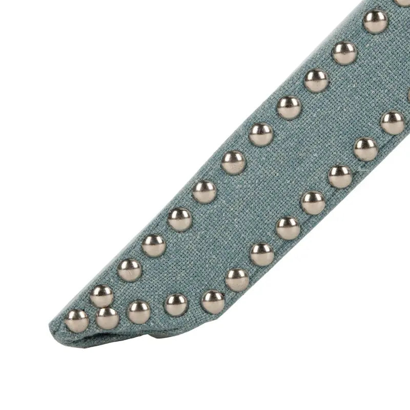 Repose-pieds banc touffeté – Tissu en mélange de laine Royal, Clous décoratifs argentés