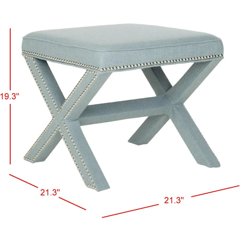 Repose-pieds banc touffeté – Tissu en mélange de laine Royal, Clous décoratifs argentés