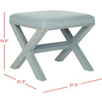 Repose-pieds banc touffeté – Tissu en mélange de laine Royal, Clous décoratifs argentés