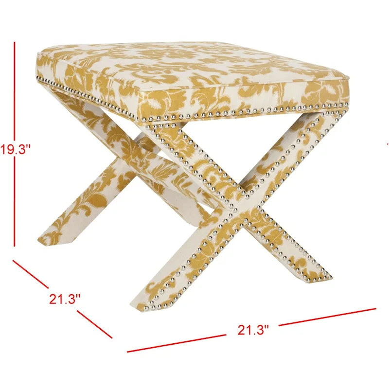Repose-pieds banc touffeté – Tissu en mélange de laine Royal, Clous décoratifs argentés
