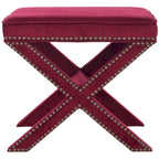 Repose-pieds banc touffeté – Tissu en mélange de laine Royal, Clous décoratifs argentés
