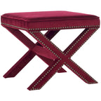 Repose-pieds banc touffeté – Tissu en mélange de laine Royal, Clous décoratifs argentés