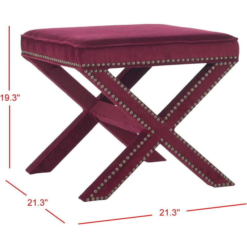 Repose-pieds banc touffeté – Tissu en mélange de laine Royal, Clous décoratifs argentés