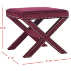 Repose-pieds banc touffeté – Tissu en mélange de laine Royal, Clous décoratifs argentés