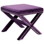 Repose-pieds banc touffeté – Tissu en mélange de laine Royal, Clous décoratifs argentés