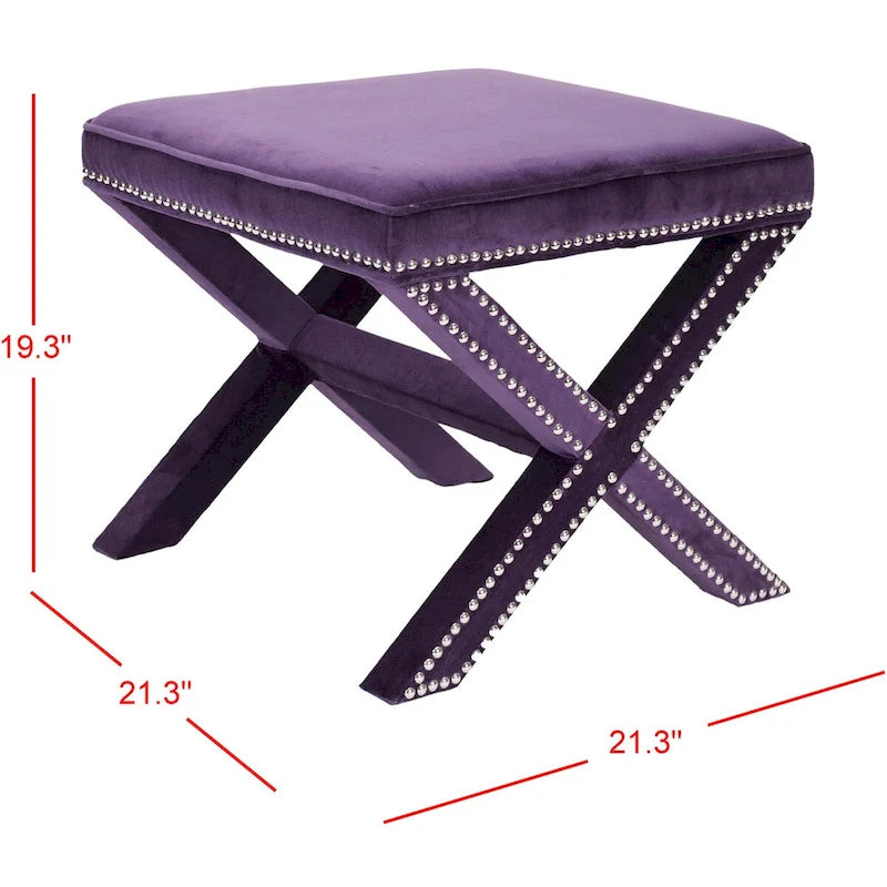 Repose-pieds banc touffeté – Tissu en mélange de laine Royal, Clous décoratifs argentés