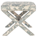 Repose-pieds banc touffeté – Tissu en mélange de laine Royal, Clous décoratifs argentés