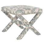 Repose-pieds banc touffeté – Tissu en mélange de laine Royal, Clous décoratifs argentés