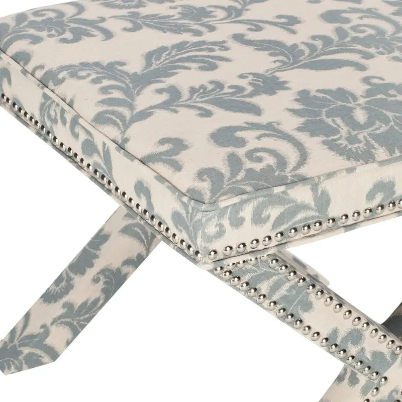 Repose-pieds banc touffeté – Tissu en mélange de laine Royal, Clous décoratifs argentés