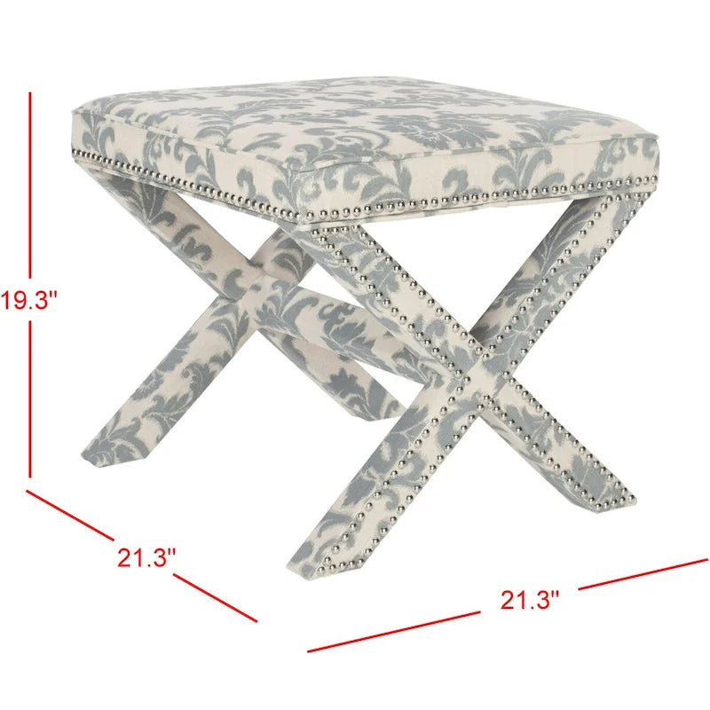 Repose-pieds banc touffeté – Tissu en mélange de laine Royal, Clous décoratifs argentés